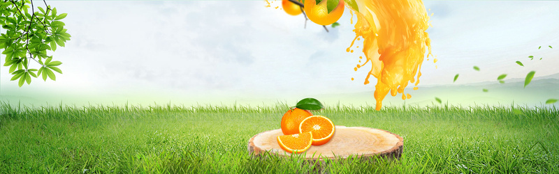 夏季饮品橙汁活力海报草地背景背景