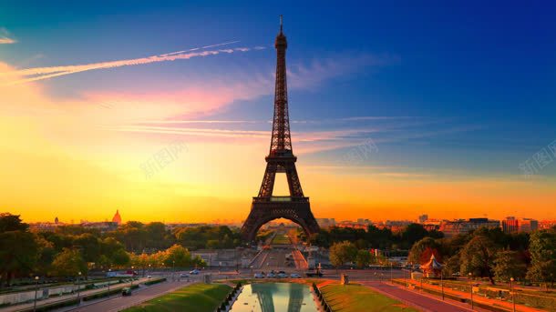 唯美日落巴黎铁塔背景