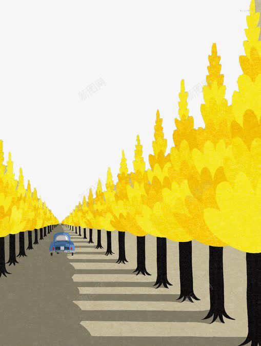 公路png免抠素材_新图网 https://ixintu.com 卡通 平扁图形 旅行素材 枫叶 秋天 风景 黄色树木