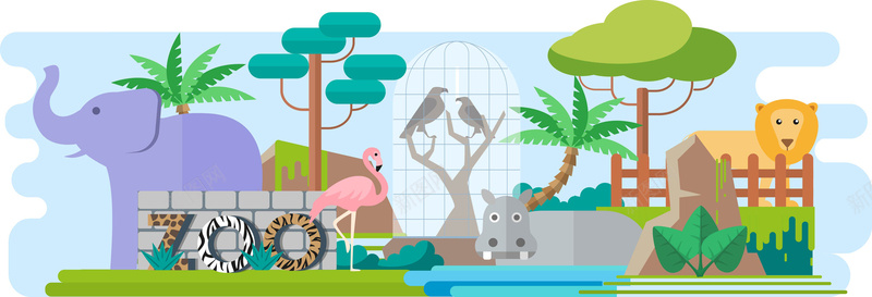 动物园扁平海报背景矢量图背景