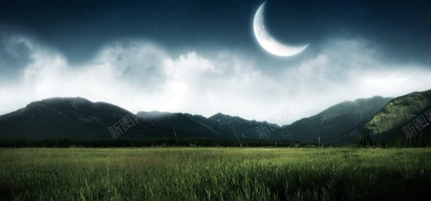 天空月亮草地背景jpg设计背景_新图网 https://ixintu.com 天空 月亮 自然风光 草地