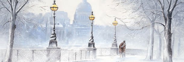 欧洲建筑雪景背景banner背景