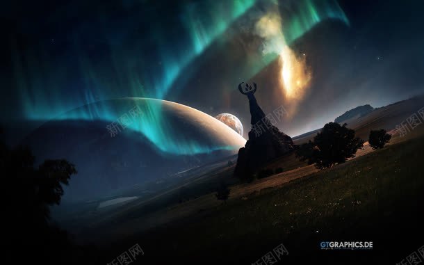 星球上的绿色极光海报背景jpg设计背景_新图网 https://ixintu.com 星球 极光 海报 绿色 背景