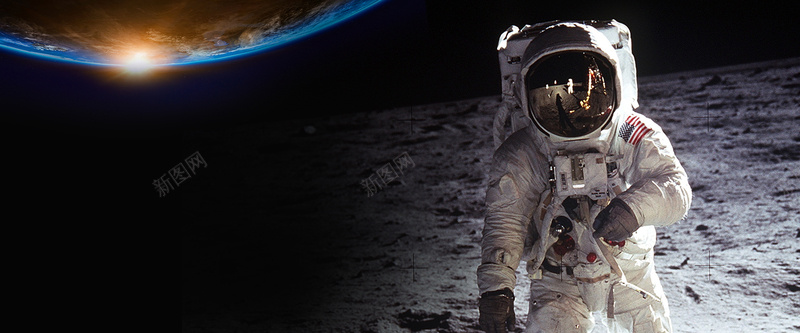宇航员登月太空banner海报psd设计背景_新图网 https://ixintu.com 人类月球日 太空 宇宙 宇航员 月球 登月 科学 航天