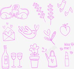 爱情盆栽粉红浪漫手绘爱情元素高清图片