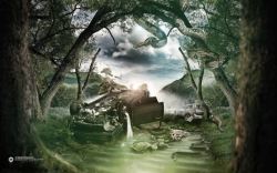 蟒蛇森林梦幻蟒蛇森林溪流破车高清图片