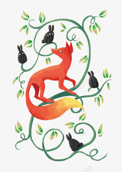 狐狸和兔子矢量图素材