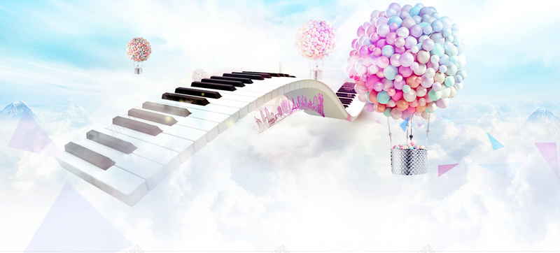 梦幻钢琴乐器培训海报psd设计背景_新图网 https://ixintu.com 云层 云朵 开心 梦幻 气球 浪漫 钢琴键盘 音乐培训 黑白键