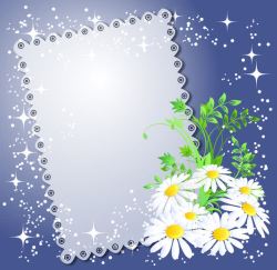 星光点缀花朵形状卡片蓝色背景下的白色花朵高清图片