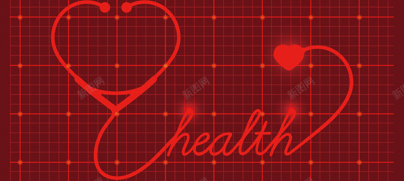 心脏心电图医生几何红色海报背景矢量图背景