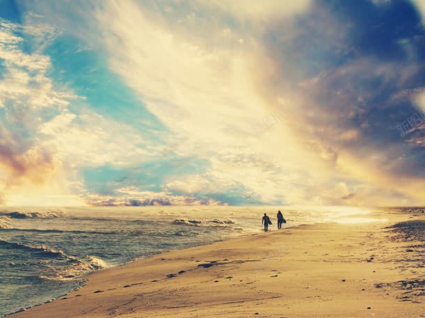 唯美日落云彩下的沙滩jpg设计背景_新图网 https://ixintu.com 云彩 日落 沙滩