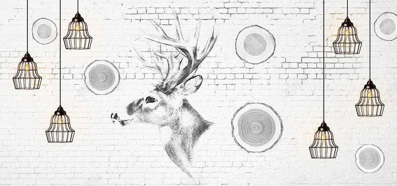 手绘麋鹿艺术背景墙装饰画家居背景背景