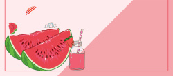 夏天卡通素材夏季卡通西瓜几何拼接粉色背景高清图片