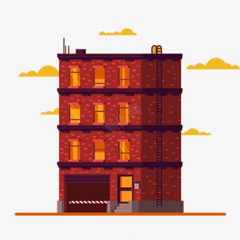 黄昏的一栋建筑图标png_新图网 https://ixintu.com 带着窗户的楼房 建筑图标 插画 黄色的云朵