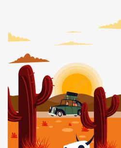 轮胎白云走在沙漠里的汽车高清图片