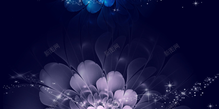 梦幻花朵闪耀深蓝色背景背景