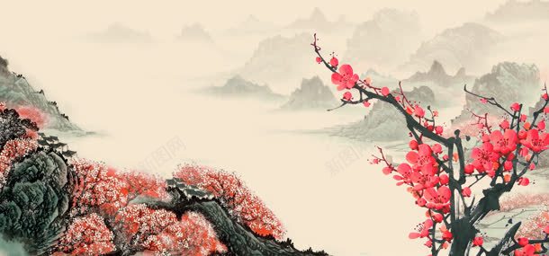 梅花中国风背景jpg设计背景_新图网 https://ixintu.com 中国风 国画 梅花 水墨 海报