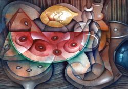梵高静物装饰画西瓜水果油画高清图片