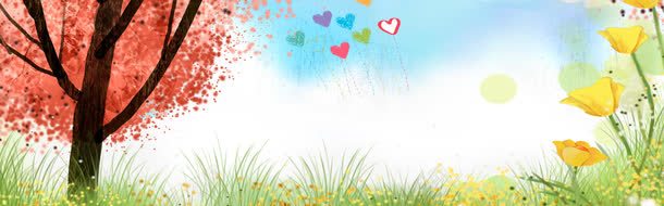 秋天的森林手绘png免抠素材_新图网 https://ixintu.com 天空 树 秋季 草地