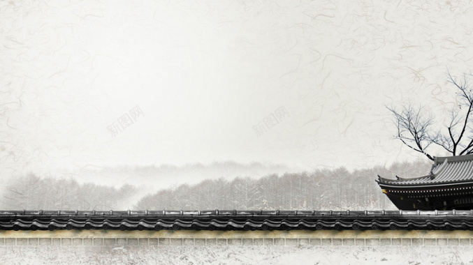 中国风武侠风古代建筑屋顶植物风景背景背景