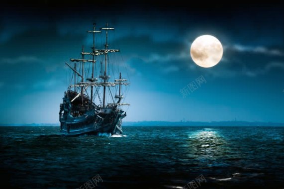 蓝色天空夜晚帆船背景