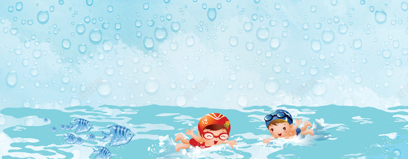 考试游泳训练考试卡通蓝色背景背景