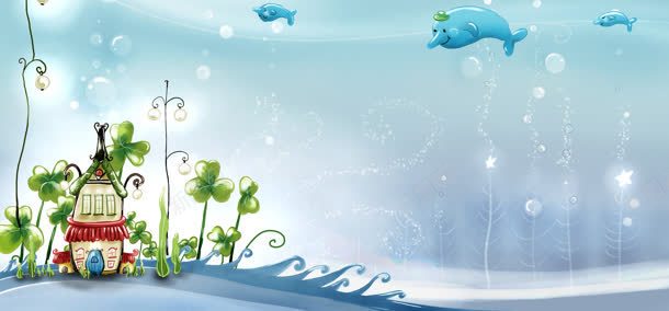 插画背景jpg设计背景_新图网 https://ixintu.com 卡通 海底世界 海豚 清新