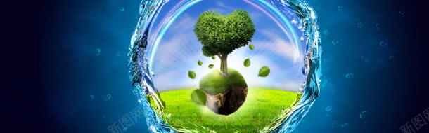 节约用水公益海报jpg设计背景_新图网 https://ixintu.com 水滴 田园 省水 绿地 蓝色背景