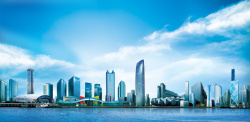 蓝色商务楼城市建筑PSD分层背景图高清图片