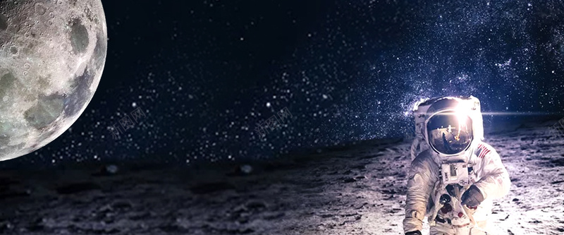 宇航员登月人类月球日banner海报psd设计背景_新图网 https://ixintu.com 人类月球日 地球 太空 宇宙 宇航员 月球 登月 航天