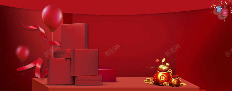 新年年货节简约福袋红色背景背景