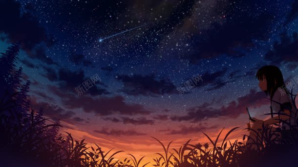 漫画卡通夜景星空背景