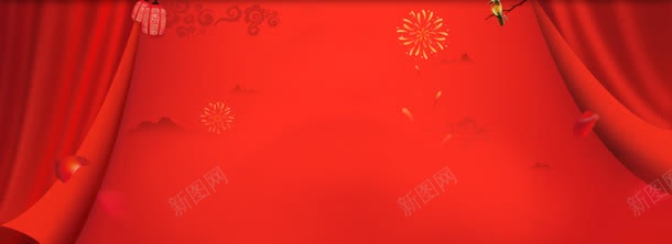 中国风大红色幕布礼花背景