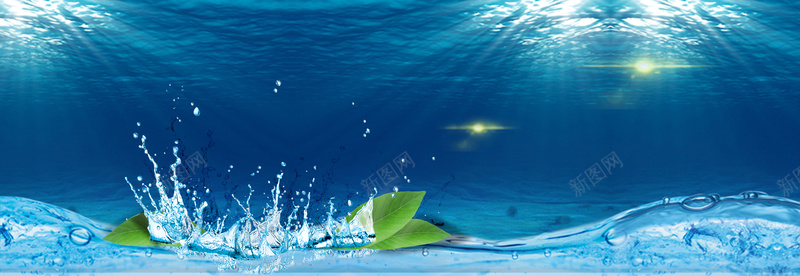 净水器蓝色海洋树叶创意海报背景背景