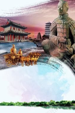 西安古城文化遗产旅游海报psd分层背景背景