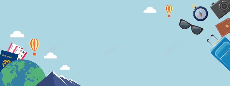 旅游季蓝色扁平化背景jpg设计背景_新图网 https://ixintu.com 出国 出行 地球 外出 户外 户外运动 搬迁 旅游 旅行包 旅行装 气球 相机 眼镜