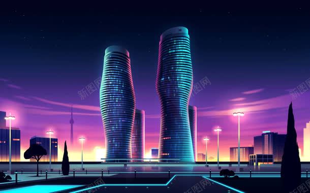 蓝紫色天空下的建筑物jpg设计背景_新图网 https://ixintu.com 天空 建筑物 紫色