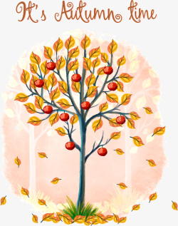 水彩秋季树木落叶矢量图素材