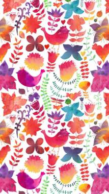 彩色抽象插画花朵小鸟海报背景背景