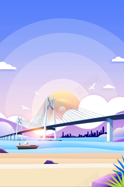 港珠澳大桥剪纸港澳游海报背景