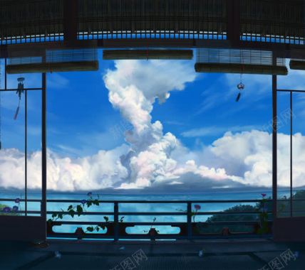 蓝天白云日式剧院背景