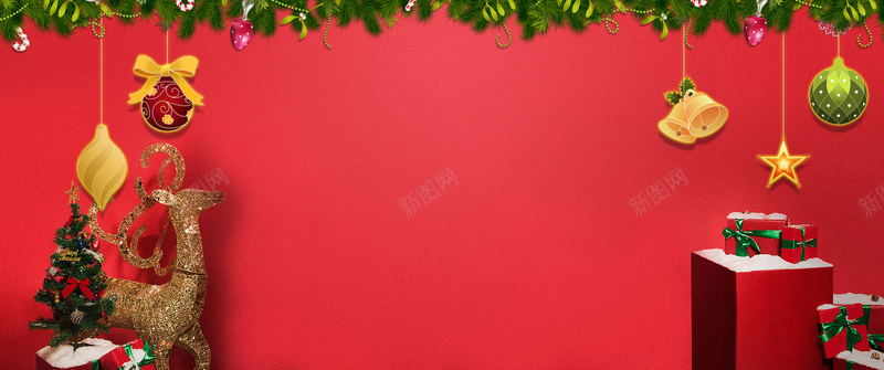 圣诞节麋鹿红色banner背景