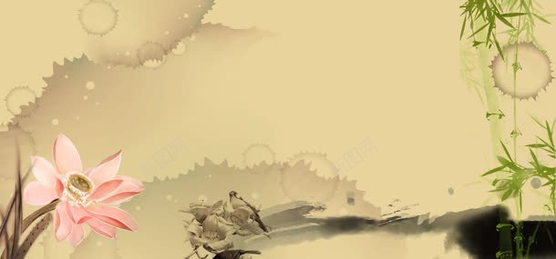 中国风背景jpg设计背景_新图网 https://ixintu.com 古典 唯美 复古 大气 竹子 荷花