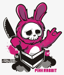 粉色骷髅骷髅兔子矢量图高清图片
