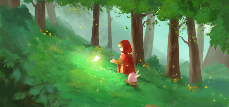 森林中的小红帽banner背景