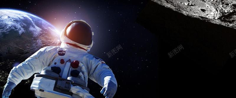 宇航员登月人类月球日banner海报背景