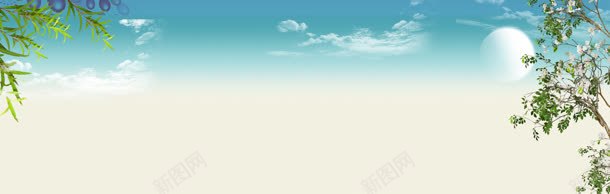 清新背景jpg设计背景_新图网 https://ixintu.com 中秋节 月亮 树 花 蓝天