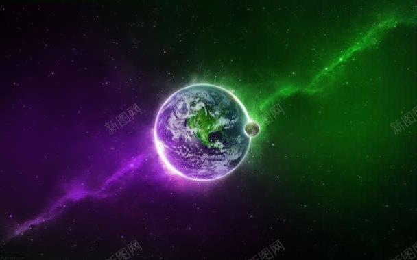 绿色紫色星球地球球体背景