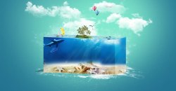 长方体方块长方体海洋方块海报背景高清图片