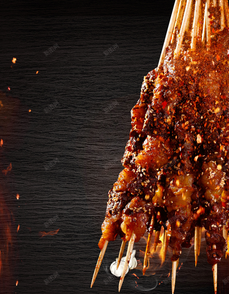 com 木板纹背景 烤串 烤肉 烧烤店 烧烤文化 烧烤海报 简约 美食 自助